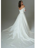 Off Shoulder Ivory Satin Lace Minimalist Wedding Dress